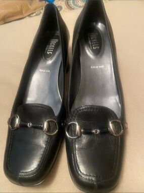 Nickels Black Leather Loafers with Silver Horsebit Accent